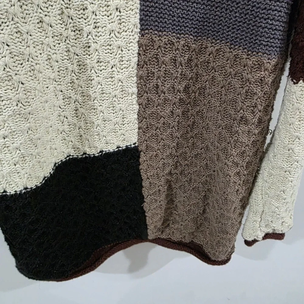 Yarnworks Womens Patchwork Sweater Size Medium Neutral Chunky Indie Goblin Fairy